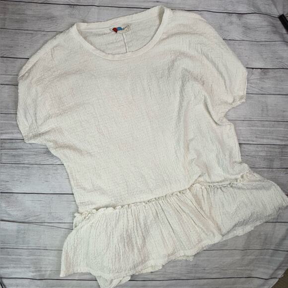 Free People FP Beach Marni Asymmetrical Crinkle Ruffle Mini Dress Cream Large - Picture 5 of 9